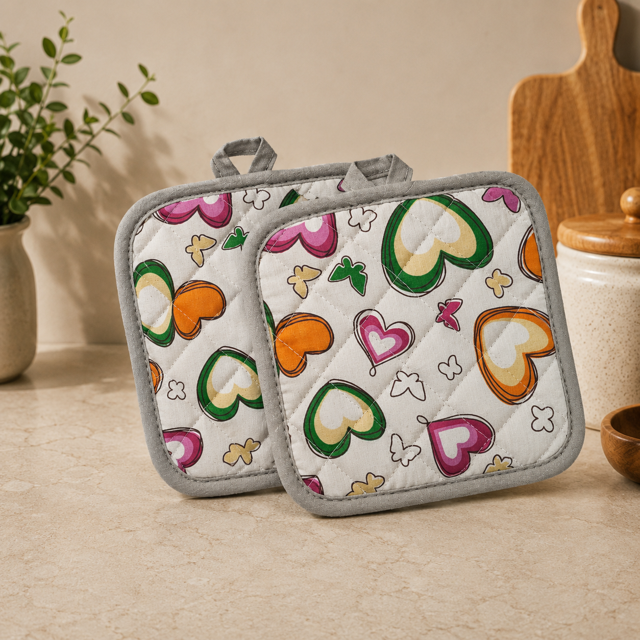Premium Printed Quilted Pot Holder – Heart Design