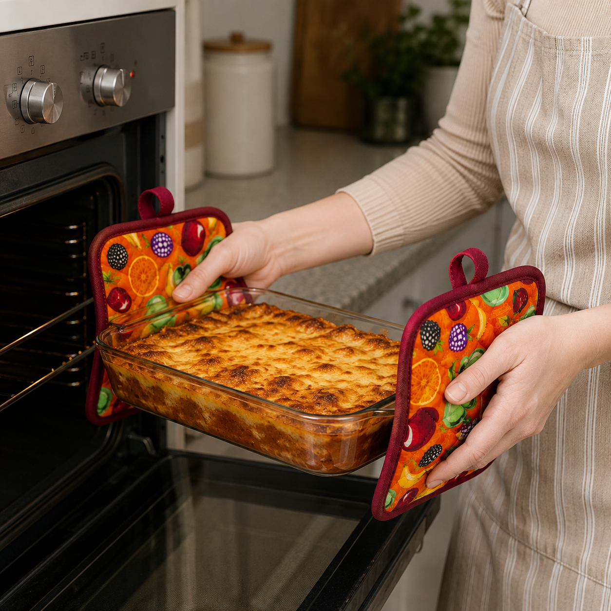 Premium Fruit Print Quilted Pot Holder – Stylish Kitchen Essential