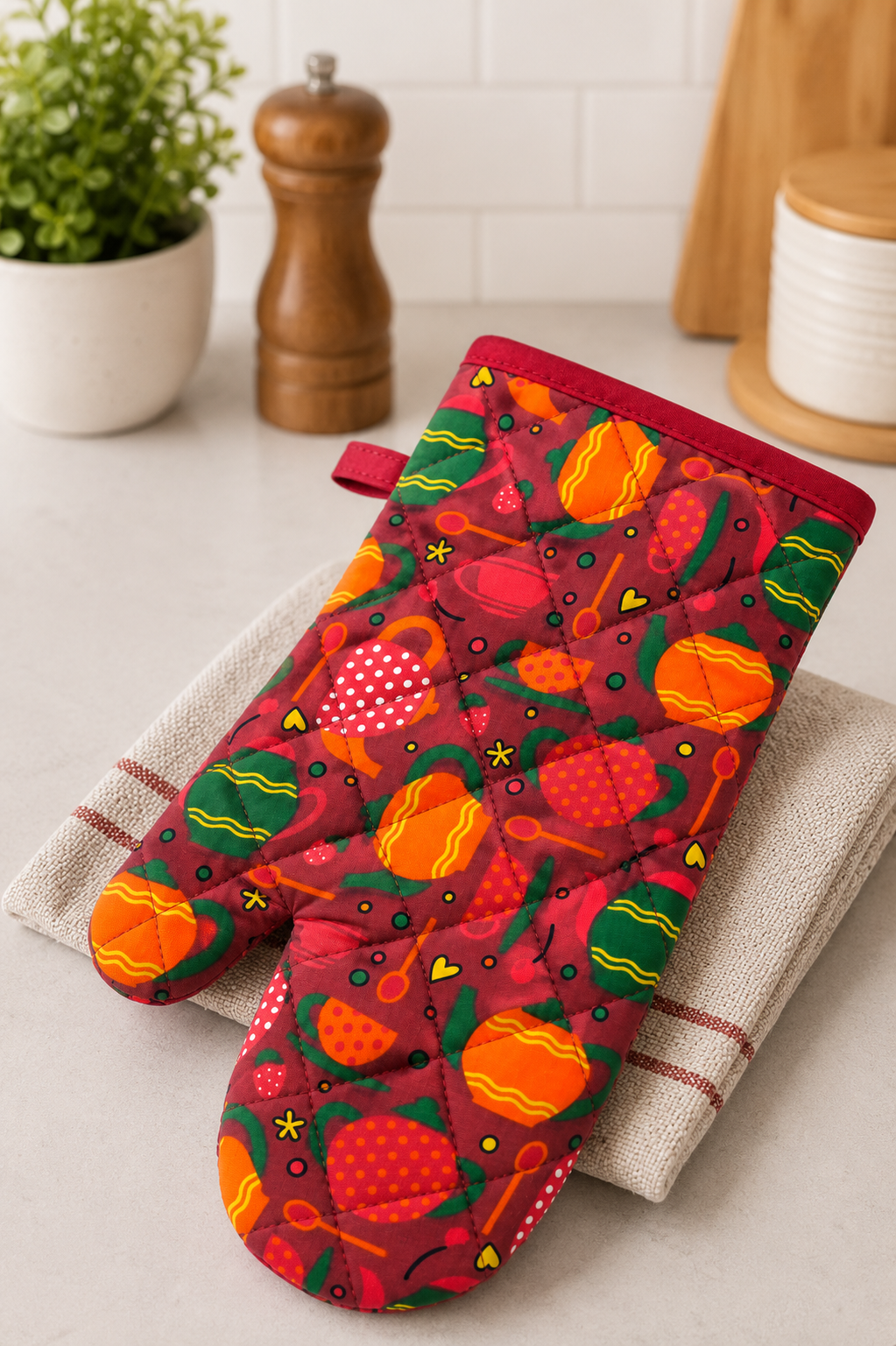Premium Quilted Oven Mitt – Fabric: 100% Cotton | Heat Resistant Kitchen Glove
