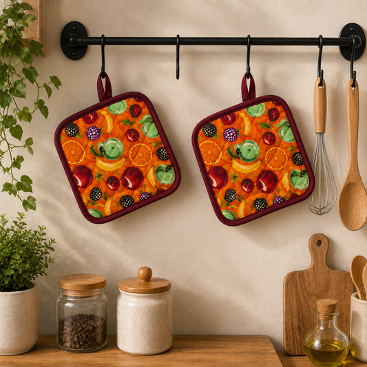 Premium Fruit Print Quilted Pot Holder – Stylish Kitchen Essential