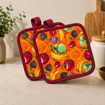 Premium Fruit Print Quilted Pot Holder – Stylish Kitchen Essential